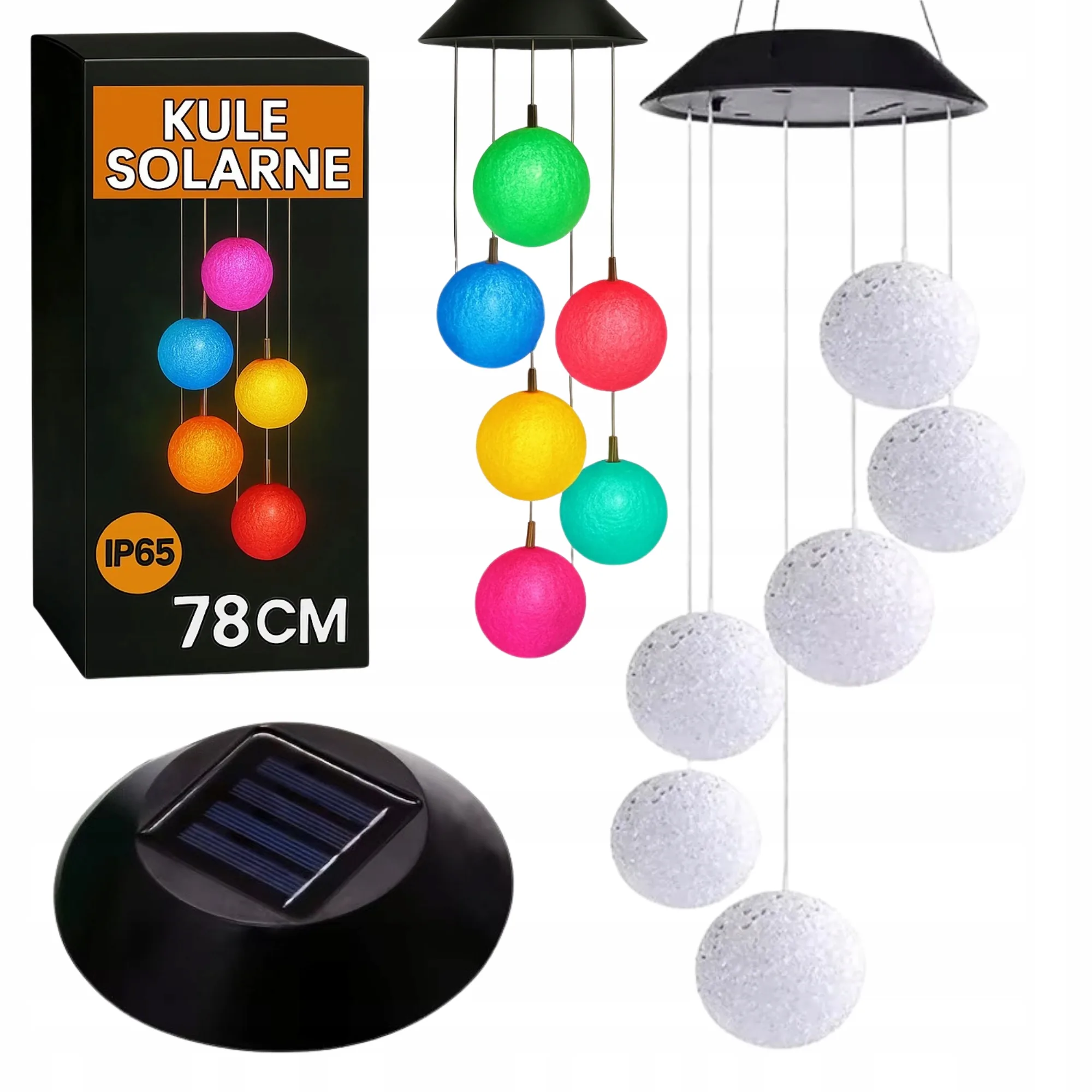 OŚWIETLENIE SOLARNE NA BALKON 6 KUL LED RGB 78 CM CZUJNIK ZMIERZCHU