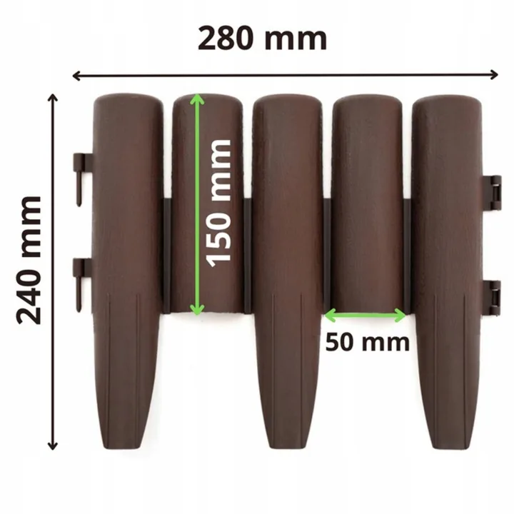 PALISADA OGRODOWA 280 CM BRĄZOWA PLASTIKOWA 10 ELEMENTÓW PO 28 CM