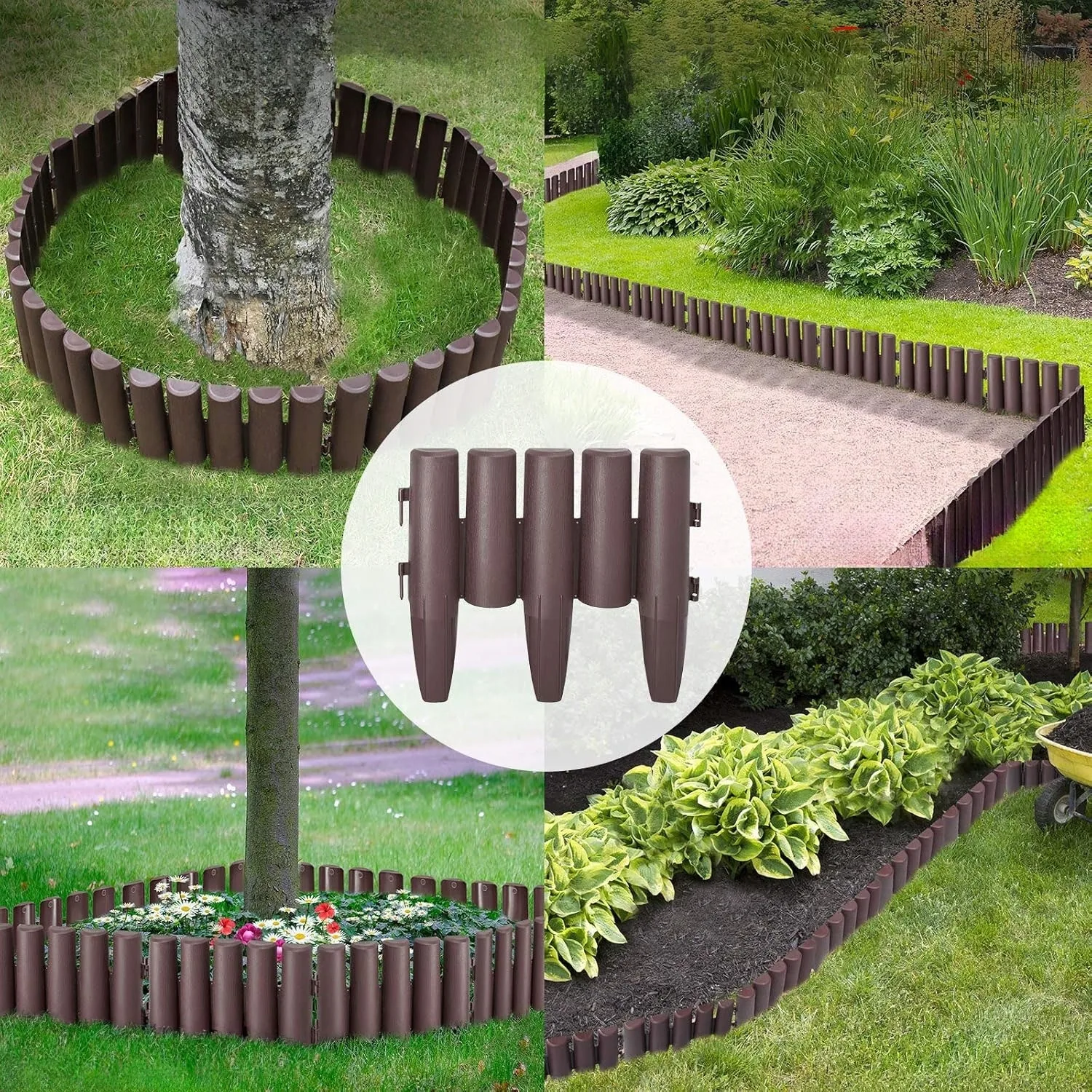PALISADA OGRODOWA 280 CM BRĄZOWA PLASTIKOWA 10 ELEMENTÓW PO 28 CM