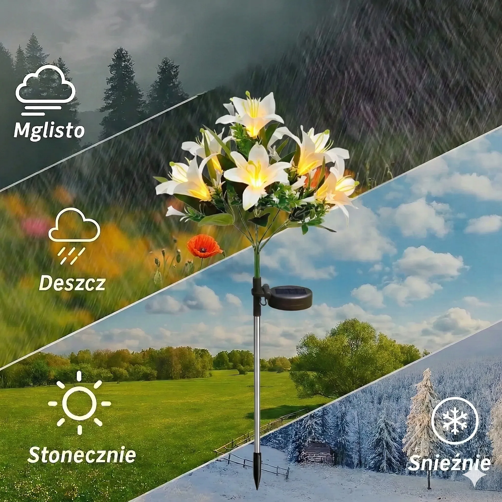 LAMPA SOLARNA OGRODOWA LILIA BIAŁA LED 70 CM CZUJNIK ZMIERZCHU IP44