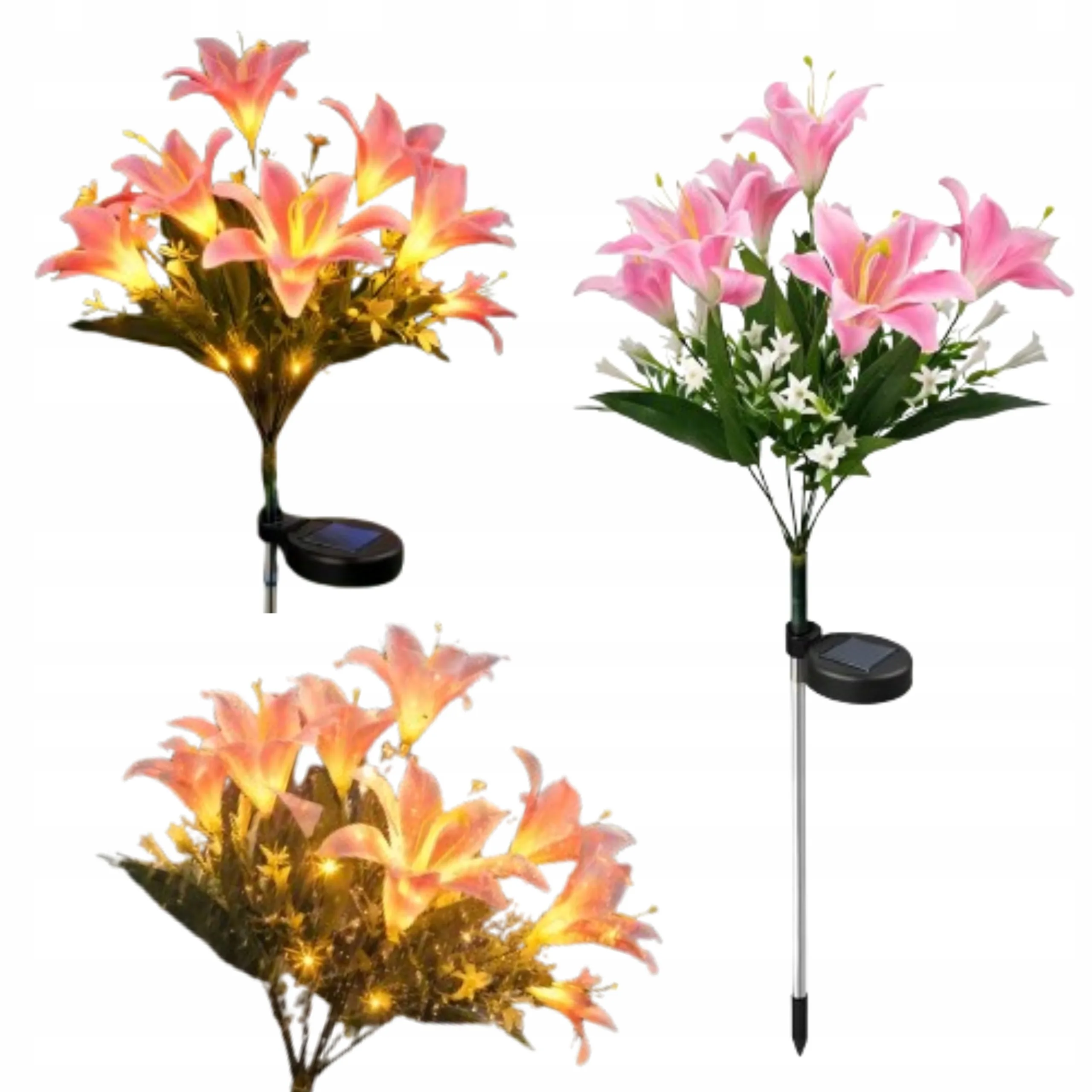 LAMPA SOLARNA OGRODOWA LED LILIA RÓŻOWA 70 CM CZUJNIK ZMIERZCHU IP44
