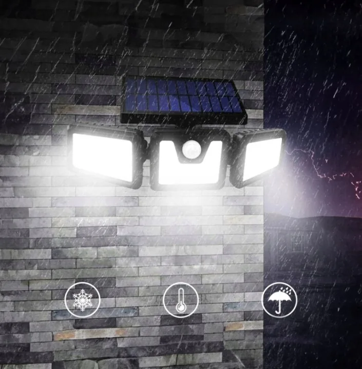 POTRÓJNA LAMPA OGRODOWA SOLARNA LED 2400 MAH IP65 CZUJNIK RUCHU PILOT