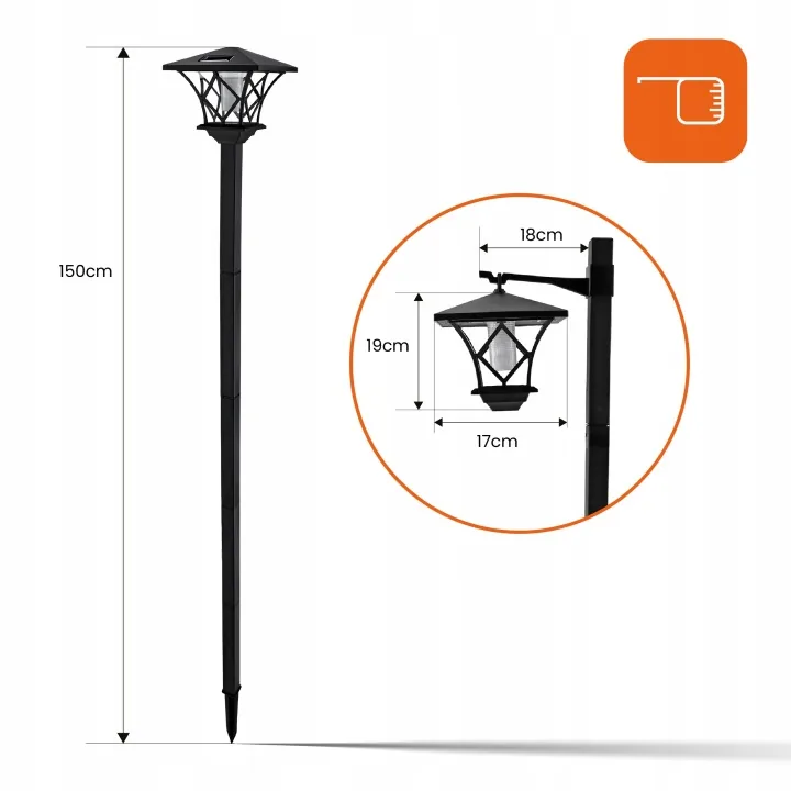 LAMPA SOLARNA OGRODOWA LED 150 CM 3 W CZARNA IP44 WISZĄCA I WBIJANA