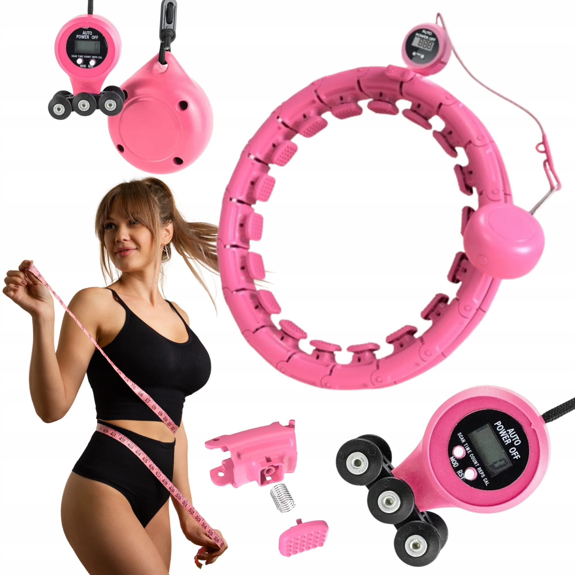 HULA HOP SMART Z LICZNIKIEM OBCIĄŻENIEM WYPUSTKAMI REGULOWANE RÓŻOWE