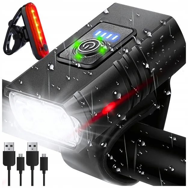 ZESTAW LAMPEK ROWEROWYCH USB 800 LM WODOODPORNY PRZÓD I TYŁ AKUMULATOROWY