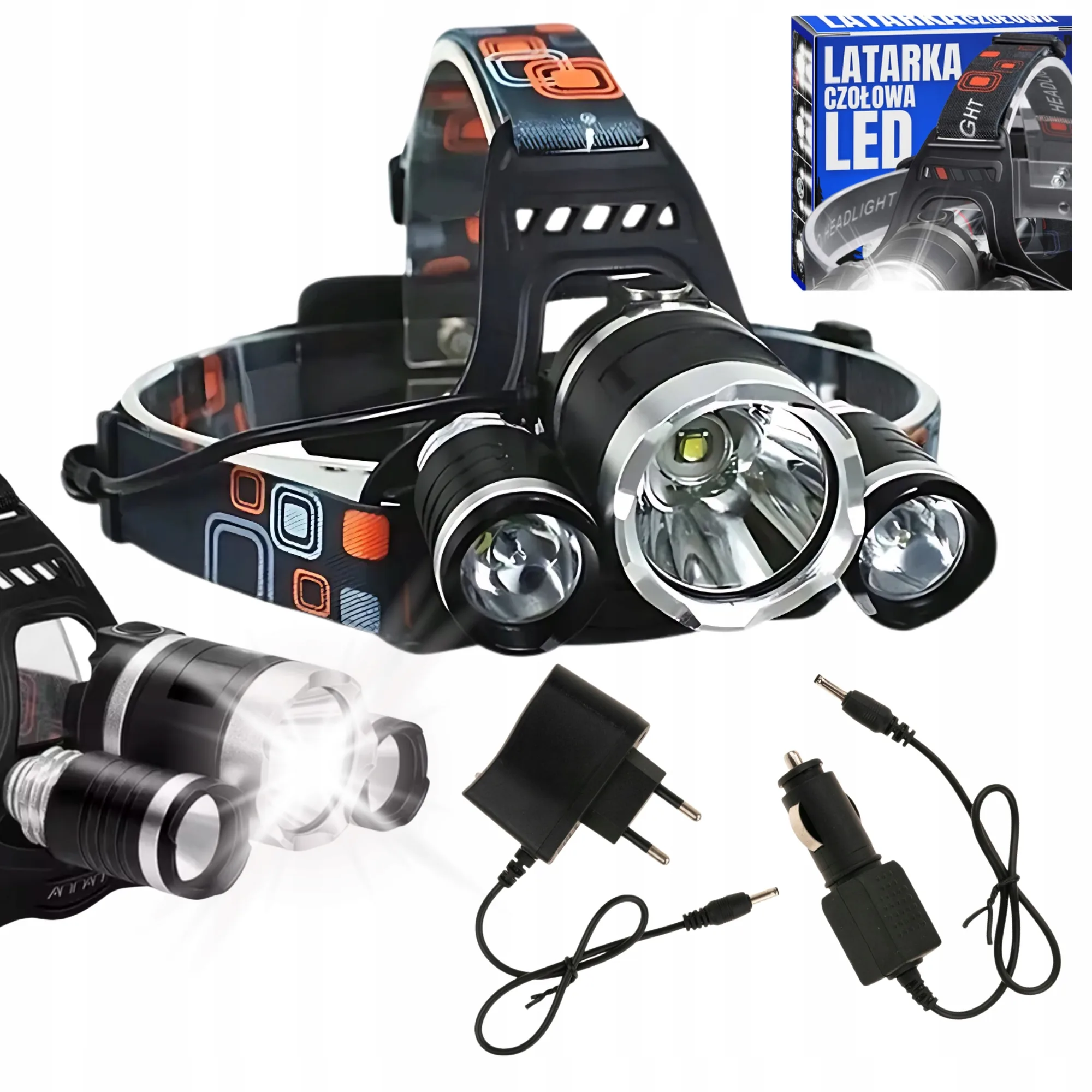 CZOŁÓWKA AKUMULATOROWA LED CREE T6 1200 LM 3 DIODY 4 TRYBY IPX3