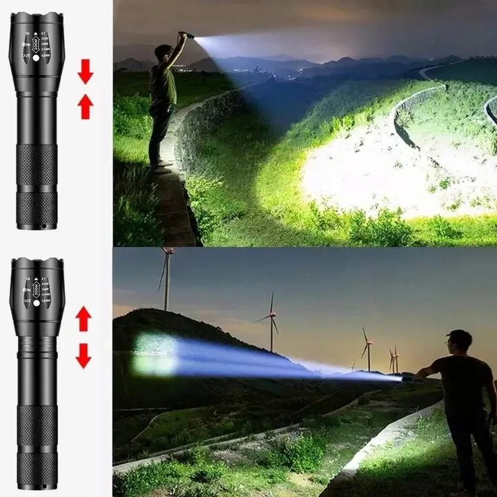 LATARKI TAKTYCZNE 2 SZT 1800 LM 10 W ZOOM IPX4 Z AKUMULATORAMI