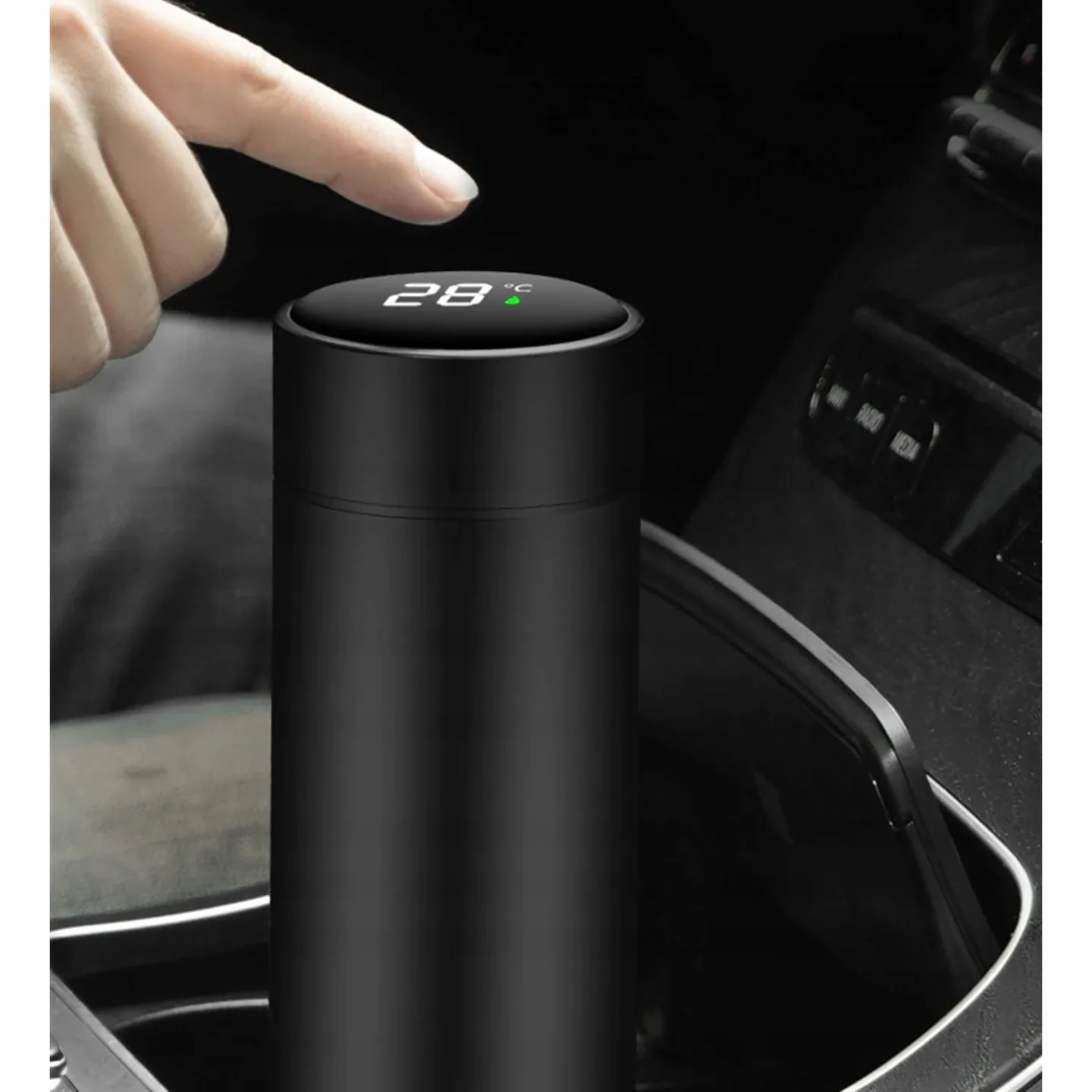 TERMOS SMARTCLUB 500 ML Z WYŚWIETLACZEM LED CZARNY STALOWY Z SITKIEM