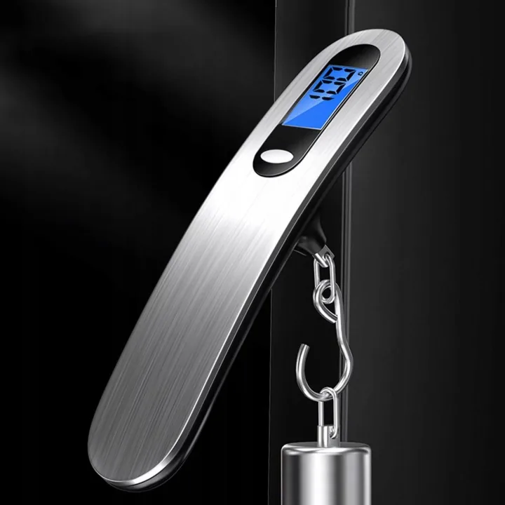 WAGA BAGAŻOWA HAKOWA DO 50 KG LCD DOKŁADNOŚĆ 10 G SREBRNA Z BATERIĄ