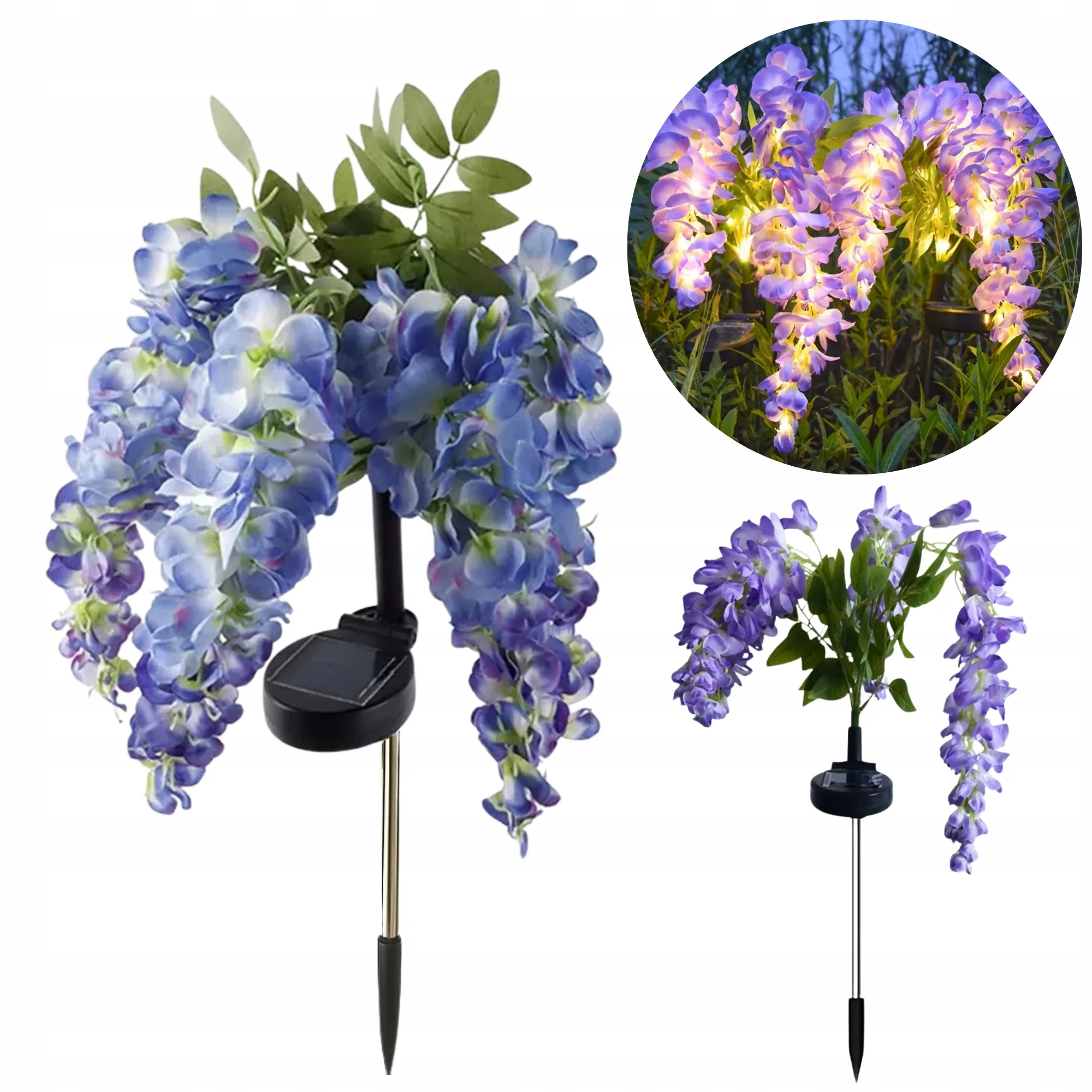 LAMPA SOLARNA OGRODOWA WISTERIA NIEBIESKA LED CIEPŁE ŚWIATŁO CZUJNIK ZMIERZCHU