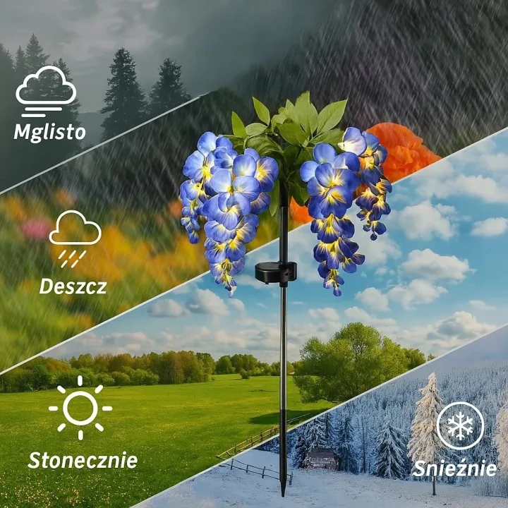 LAMPA SOLARNA OGRODOWA WISTERIA NIEBIESKA LED CIEPŁE ŚWIATŁO CZUJNIK ZMIERZCHU
