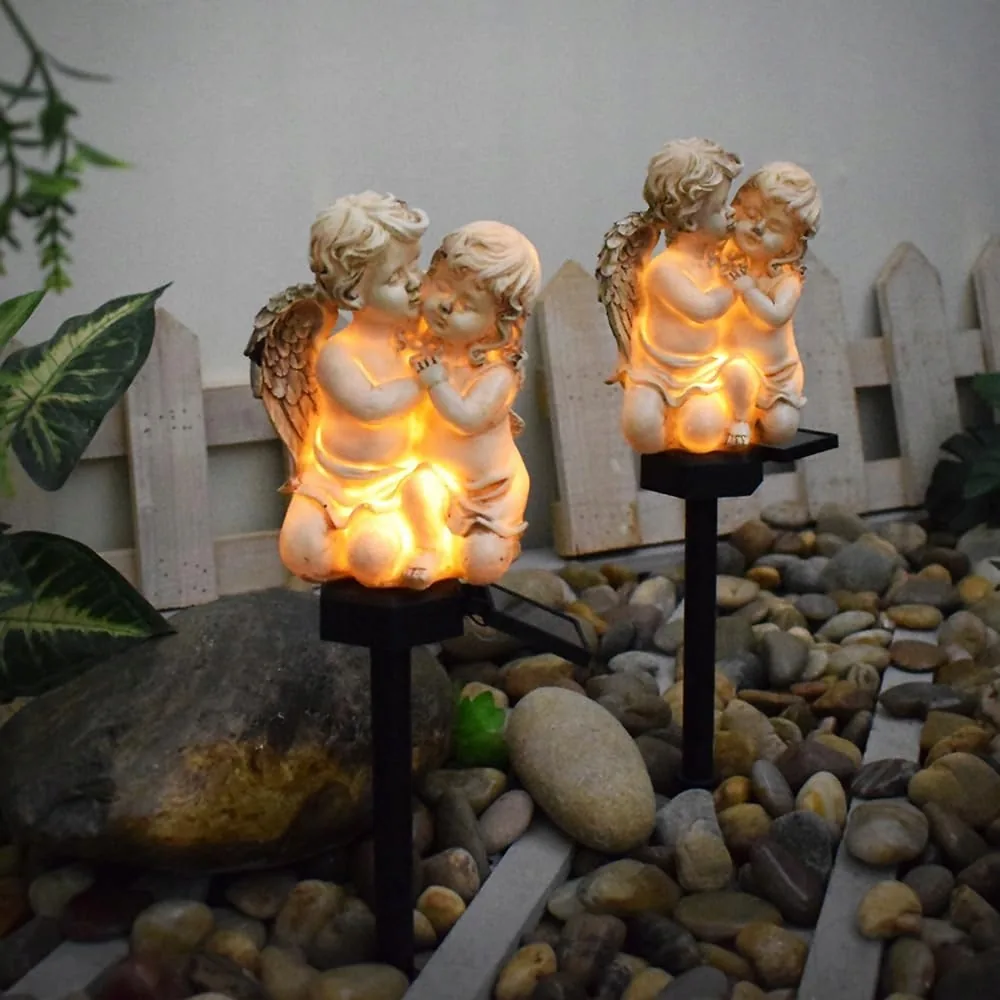 LAMPA SOLARNA ANIOŁ NA GRÓB CIEPŁA BIAŁA LED IP44 45 CM Z CZUJNIKIEM ZMIERZCHU