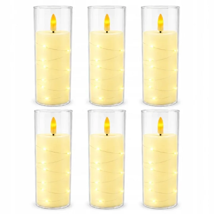 ZESTAW 6 SZTUK WKŁADY LED DO LAMPIONÓW 12,5 CM EFEKT PŁOMIENIA CIEPŁA BIAŁA