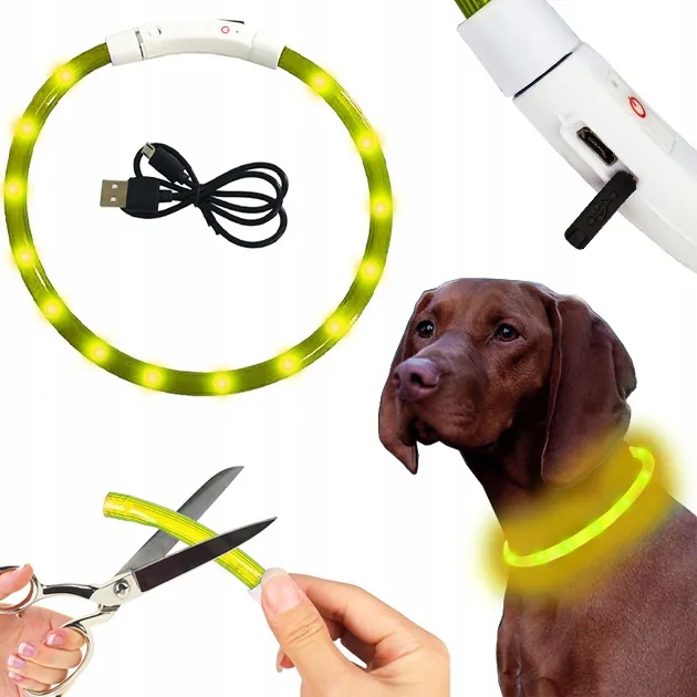 OBROŻA LED DLA PSA ŻÓŁTA REGULOWANA 3 TRYBY ŚWIECENIA ŁADOWANIE USB