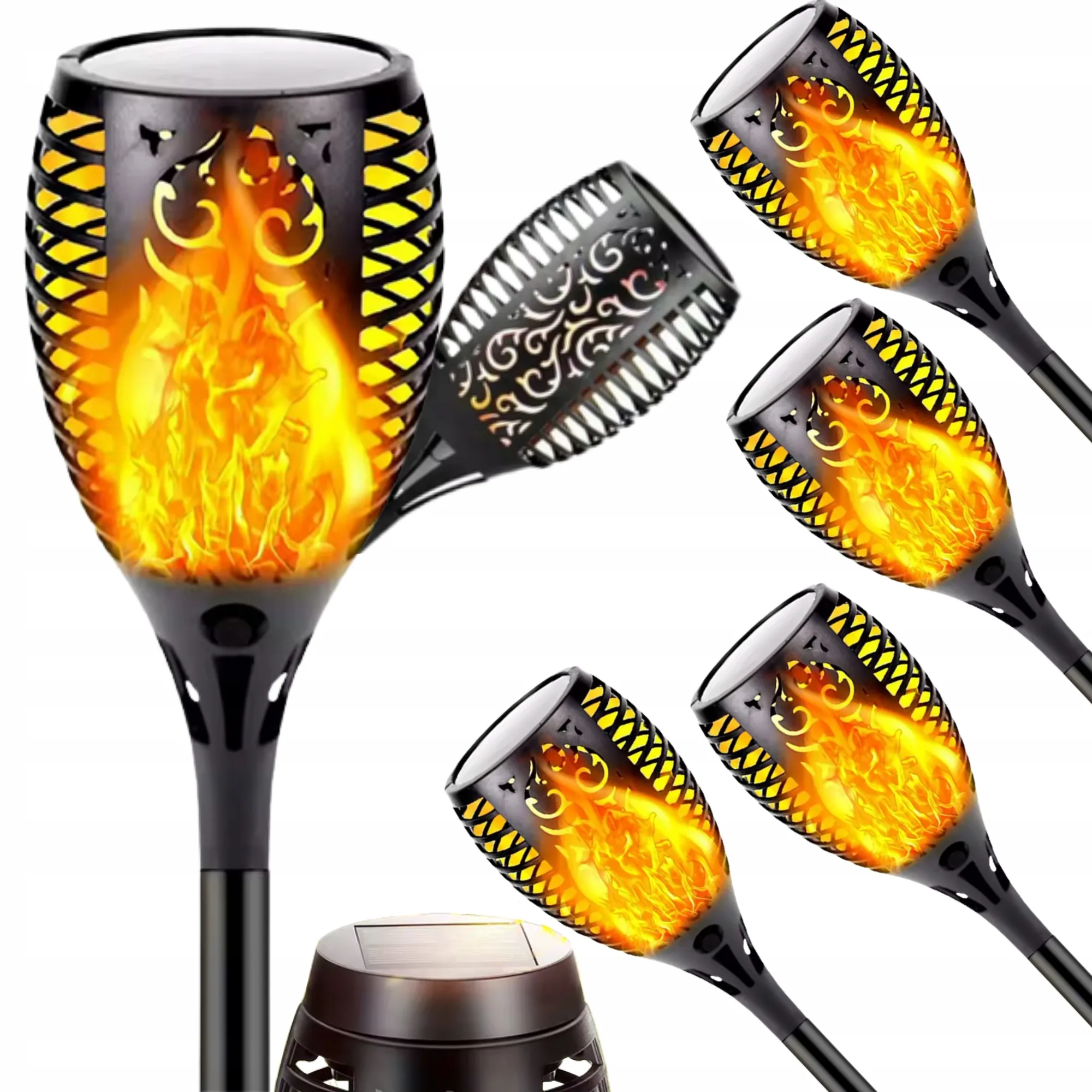 ZESTAW 4 SZTUKI LAMPY SOLARNE LED POCHODNIE 50 CM EFEKT PŁOMIENIA IP65 CZARNE