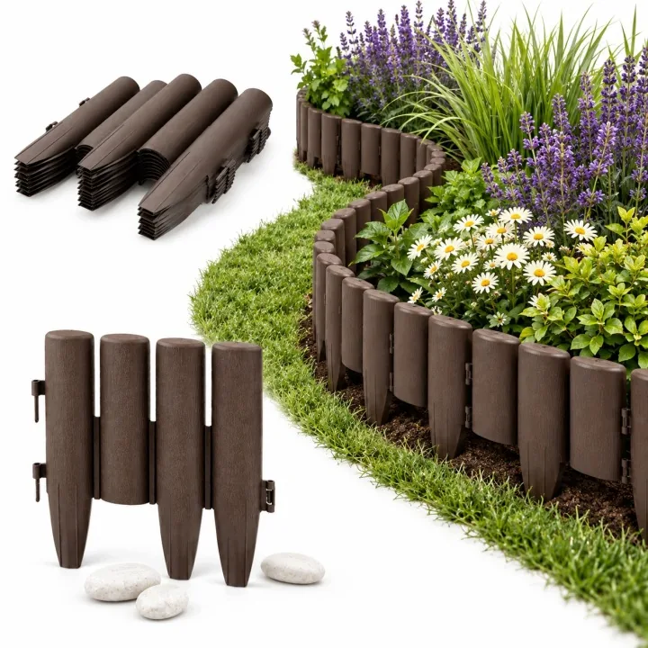 PALISADA OGRODOWA 280 CM BRĄZOWA PLASTIKOWA 10 ELEMENTÓW PO 28 CM